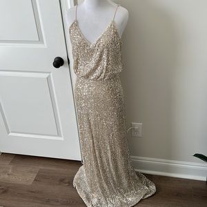 Lulus Medium Gold Sequin Floor length Dress- Bridesmaid